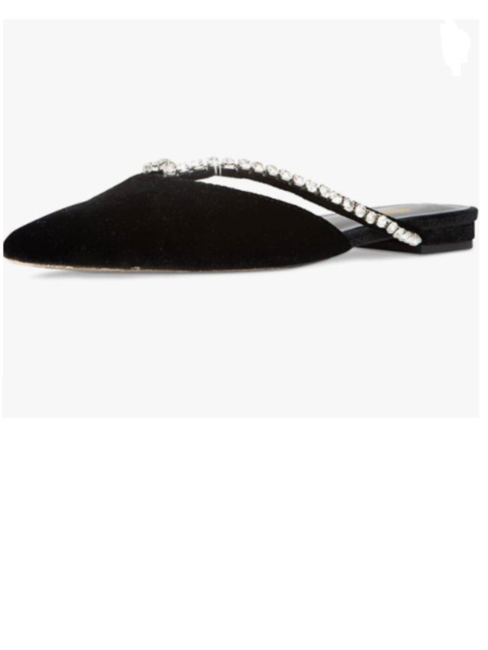 XYD Black Faux Velvet Pointy Toe Sense of Luxury Strips with Rhinestones Shoe